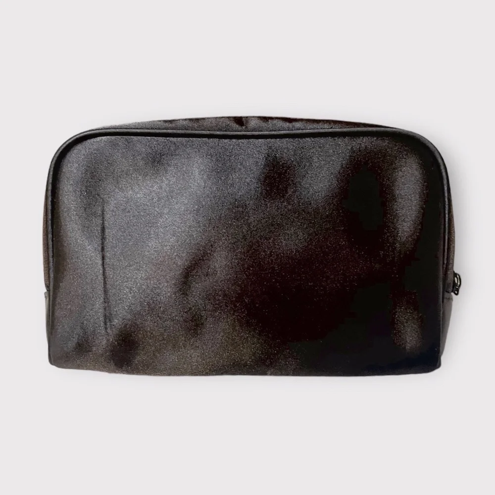 Chanel Parfums Satin Cosmetics Bag Clutch Bronze and Black Zip Up